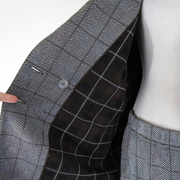 St. John Collection Metallic Gray Plaid Double Breasted Skirt Suit 10 Formal - Picture 12 of 16